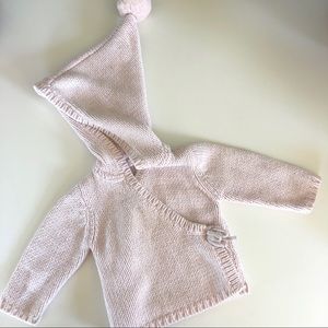 Pink knit Pom hood cardigan